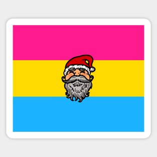 Drawing of Santa Claus face on Pansexual pride flag background t Sticker